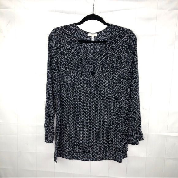 Joie Navy Blue Patterned Long Sleeve Blouse - Picture 1 of 4